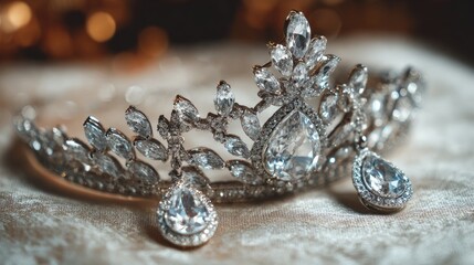 Elegant tiara and earrings, sparkling gems