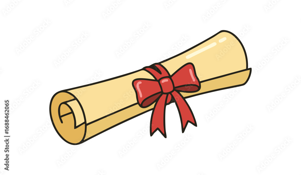 Poster Simple vector design of diploma scroll tied with ribbon