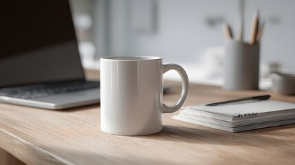 Simple white mug on modern office desk