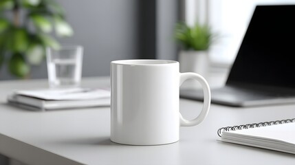 Simple white mug on modern office desk