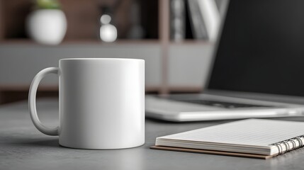 Simple white mug on modern office desk