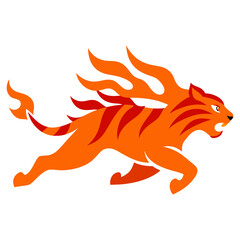 Vector illustration of a fast running tiger made of fire flames