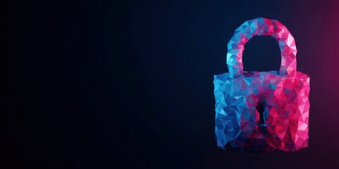 Low-poly lock in vibrant neon colors against a dark background