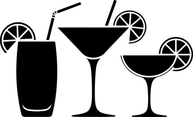 cocktail icons set  silhouette vector illustration