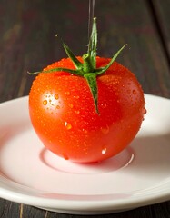 Washing Tomato on Plate
