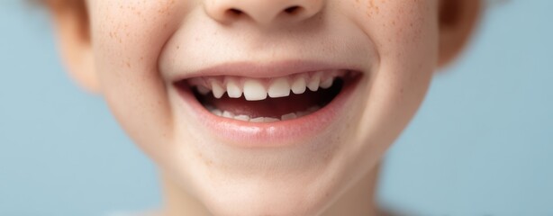 The Child's Smile Close-Up Showing Missing Baby Teeth and Freckles