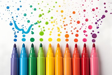 Vibrant markers create rainbow splashes on white background