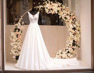 Wedding Dress Displayed in Shop Window
