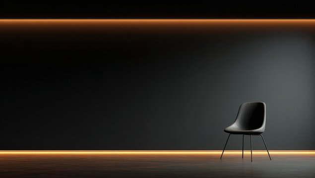 Empty room with black chair and orange lighting