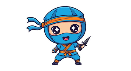 Adorable Blue Cartoon Ninja Character Holding a Shuriken Weapon.