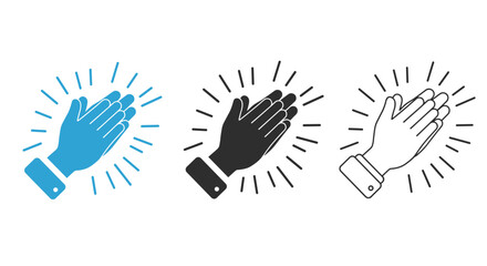 Applause icons in blue, black, and outline styles with radial lines