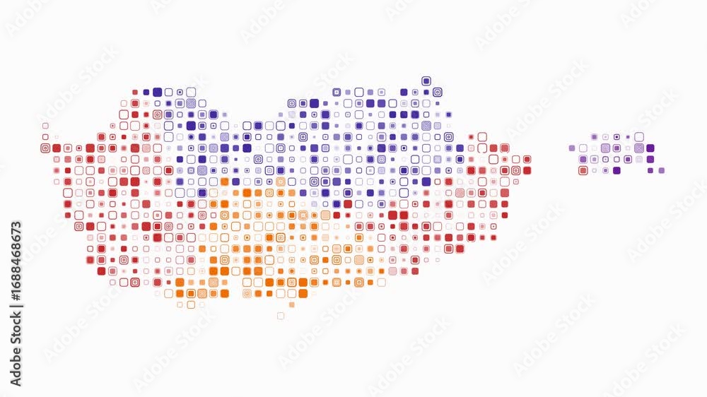 Poster cyprus map animation. shape of the country with pulsating colored dots. small size rounded square bl