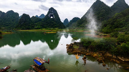 Fishermen catch fish with nets on Quay Son River, Cao Bang. Photo taken on August 29, 2025