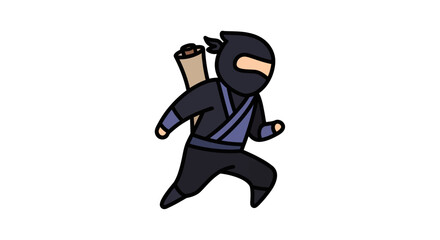 A cute cartoon ninja character in a running pose with a scroll on its back.