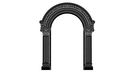 Ornate black silhouette arch with classical column design on white background
