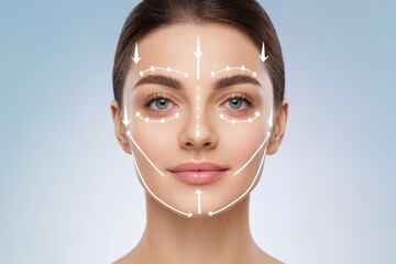 An illustration showcasing facial contours while emphasizing various skincare techniques and aesthetic treatments