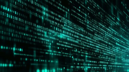 Digital data stream with binary code and glowing elements