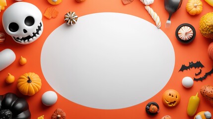 Halloween Themed Flat Lay with Decorations and Blank Space for Custom Text