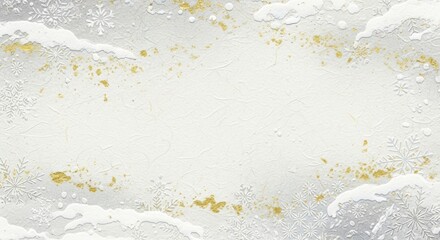 金色と雪の結晶が輝く和紙風冬背景素材/Elegant Gold and Snowflake Winter Background on Washi  