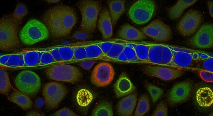 Cellular architecture illuminated by fluorescence microscopy technique