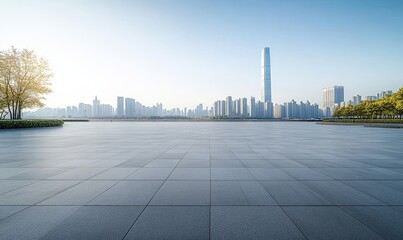 Modern Cityscape with Wide Open Plaza and Skyscrapers