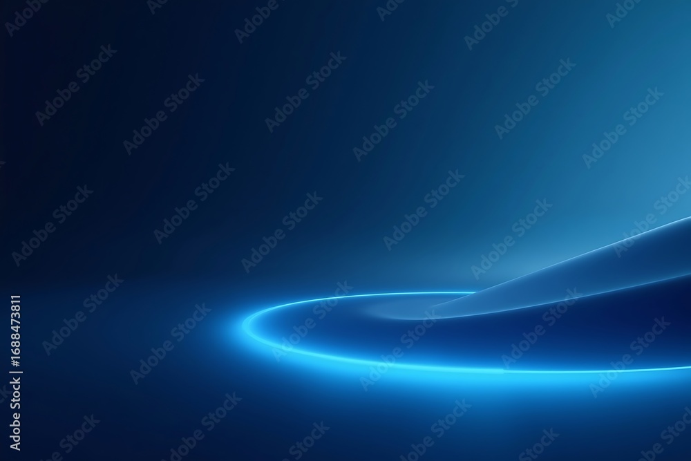 Poster generative ai luminescent horizon. a glowing blue ring encircles a flowing form suggesting a