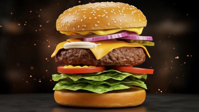 Burger ingredients exploding