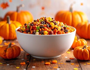 Minimal Halloween Snack Mix with Confetti Tabletop
