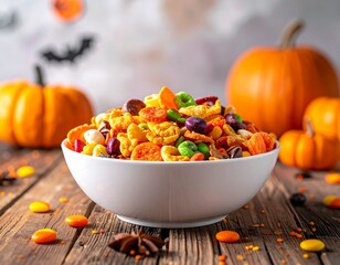 Minimal Halloween Snack Mix with Confetti Tabletop