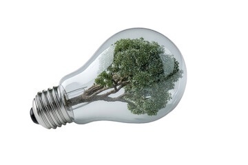 Green Tree Inside Glass Lightbulb on Black Background