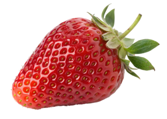 Single Ripe Juicy Red Strawberry with Green Calyx Isolated isolated on a transparent background