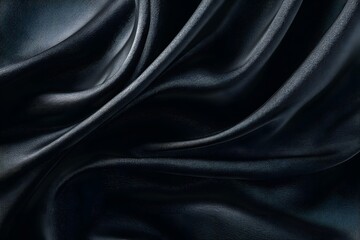 Obraz premium Black silk background, dark abstract black fabric cloth texture with copy space. Abstract background of elegant cloth in motion. Vector illustration. Black satin cloth. 