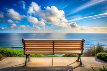 Obraz premium Bench Overlooking the Ocean with Blue Sky and Clouds in California