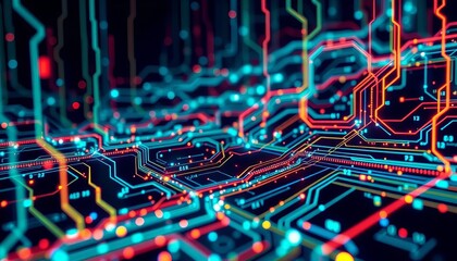 Abstract futuristic tech background; glowing circuits, digital nodes, data streams,  metaverse,  data