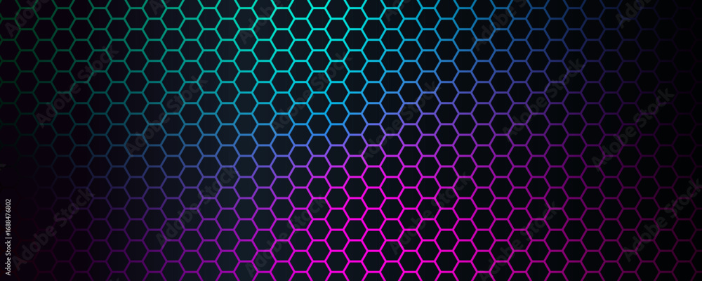 Poster futuristic neon hexagon grid background gradient honeycomb pattern digital geometric texture for ai,