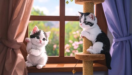 Two kittens by a window