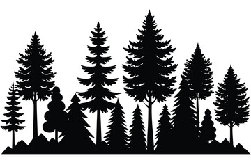 Obraz premium Forest Silhouette Black and White Illustration of Evergreen Trees on a White Background