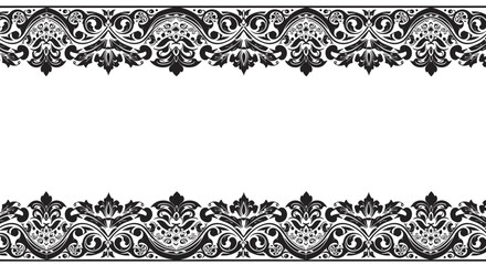 Classic black and white baroque floral border design for elegant decoration