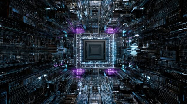 futuristic digital city core glowing - Powered by Adobe