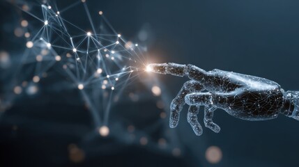 robotic hand touching digital network