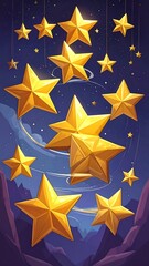 Obraz premium Golden stars hanging in a night sky over mountains