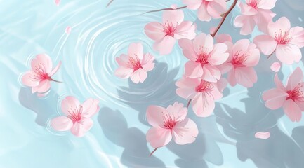 Fototapeta premium Cherry Blossoms Floating on Rippling Water Surface