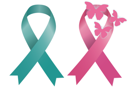 transparent butterfly Green and Pink Simple awareness ribbon, Breast Cancer Awareness Month, breast cancer awareness month, waving ribbon isolated with clipping path on white background. 