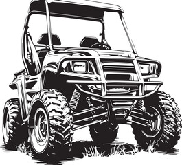 All-Terrain Vehicle: A robust all-terrain vehicle, a symbol of adventure, freedom and thrill, perfectly depicted in detailed monochromatic linework, invites exploration. 