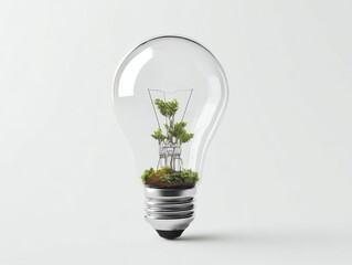 Light Bulb with Miniature Plant Inside, Symbolizing Eco-Innovation