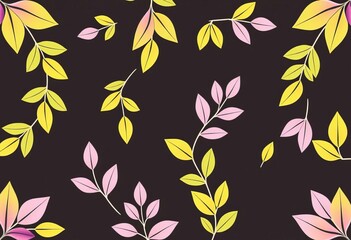 Clean linear floral garland pattern with gradient leaves repeating on swatches, surface, background