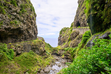 Old infrastructure with dilapidated roads on the island of Madeira, Portugal