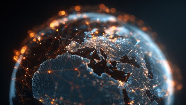 Global network, digital Earth, interconnected continents - Powered by Adobe