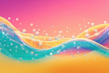 Abstract liquid waves in vibrant pastel colors, with iridescent bubbles
