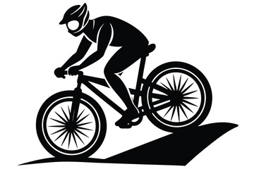 Obraz premium Sleek Black Silhouette of a Cyclist with Helmet Riding a Mountain Bike